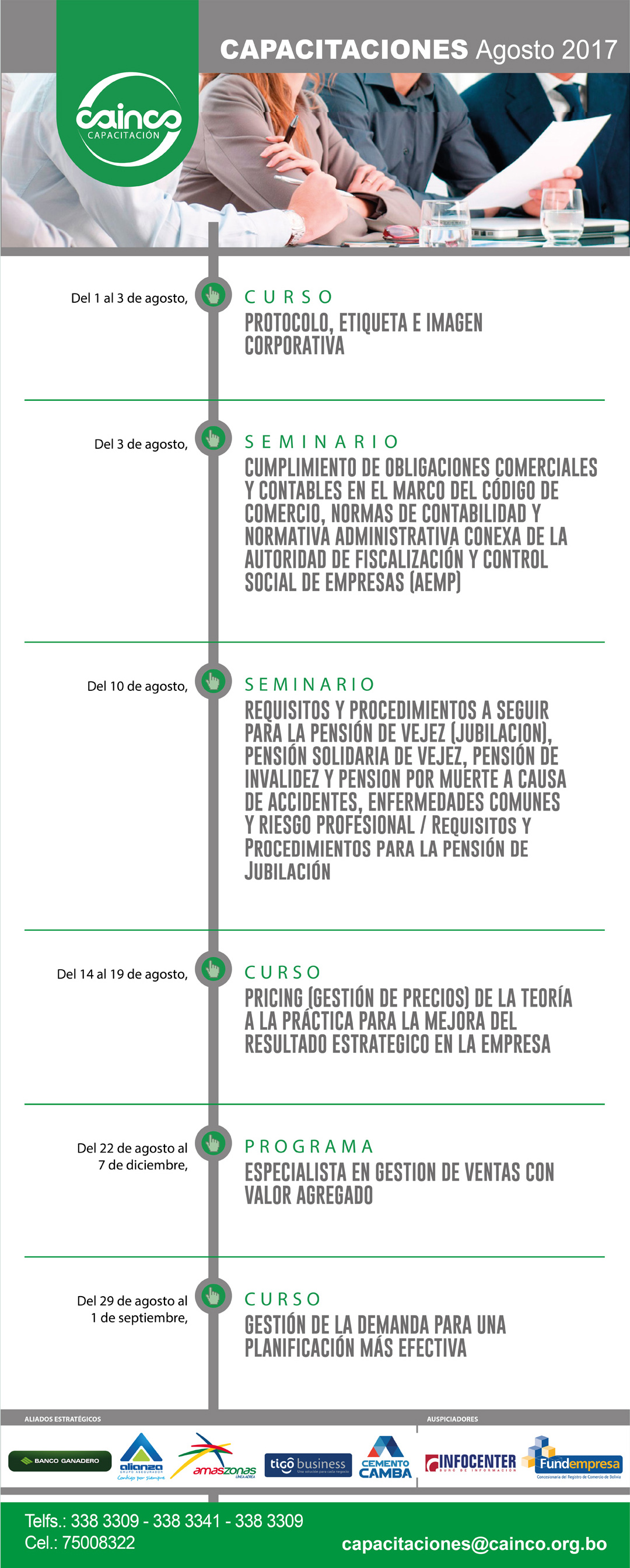 CAINCO - AGENDA MENSUAL DE CAPACITACIONES - SEPTIEMBRE 2017