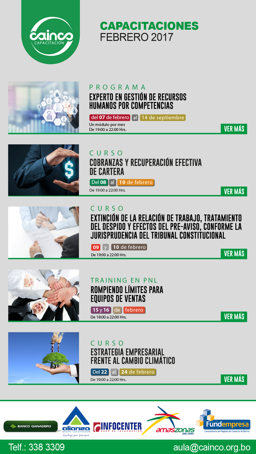 CAINCO Capacitaciones - Cronograma de Capacitaciones